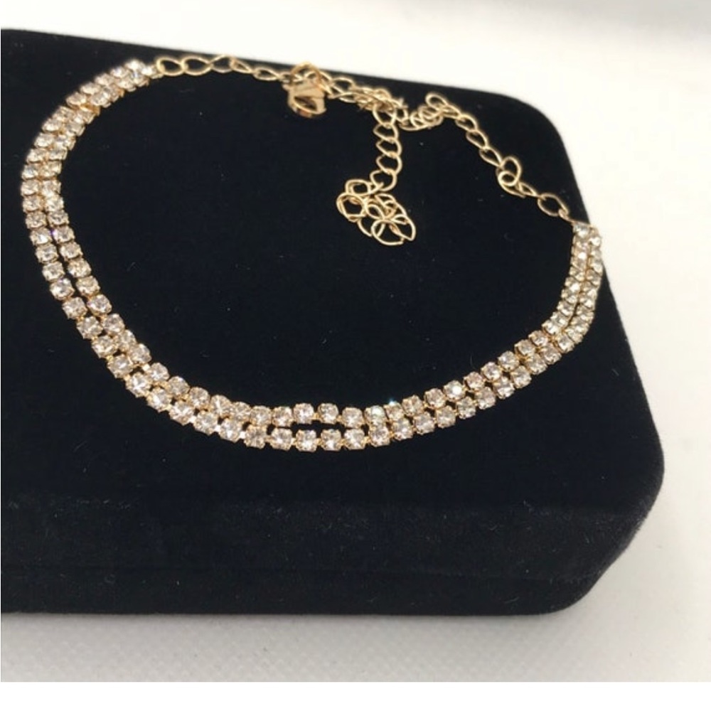 🌴3/$10 - Double Rhinestone Anklet - Gold